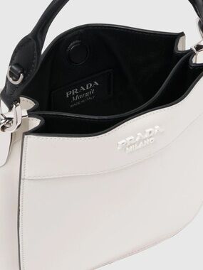 Prada Margit City Calf Leather Crossbody / Top Handle – White w/ Black Trim